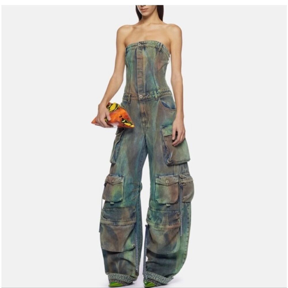 All things, cherished denim romper jumpsuit, mimics Attico cargo jumpsuit